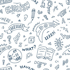 Wall Mural - English. Language hand drawn pen doodles and lettering in form of talk bubble. 