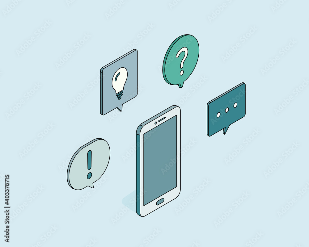 スマートフォンと吹き出しのイラスト スマホ コミュニケーション チャット ワイヤレス ビジネス Wall Mural Yugoro