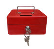 © iridi66 - There is a red metal portable safe with a handle. White background. Isolated.