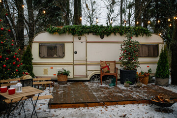 christmas winter trailer decor outside