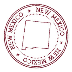 Wall Mural - New Mexico round rubber stamp with us state map. Vintage red passport stamp with circular text and stars, vector illustration.