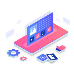 Wall Mural - Internet content vector isometric illustration concept. Illustration for websites, landing pages, mobile applications, posters and banners.