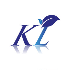 Initial Letter KL With Leaf Logo, colored blue nature and environment logo. vector logo for business and company identity.