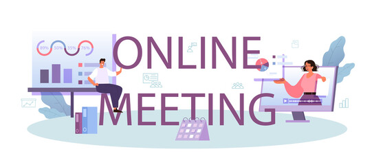 Wall Mural - Online meeting typographic header. Businesspeople in front of group