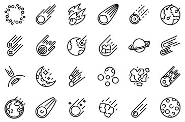 Wall Mural - Asteroid icons set. Outline set of asteroid vector icons for web design isolated on white background