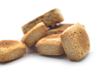 Wall Mural - Closeup of traditionals biscuits in shaped square on white background