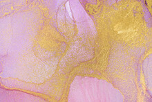 Gradient Pink And Violet Ink Background. Gold Print Texture.