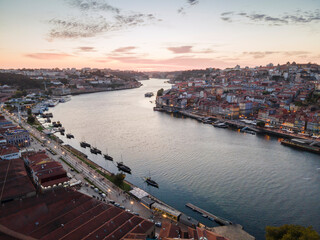 Wall Mural - Aerial view of beautiful city of Porto at sunset, Portugal