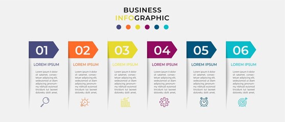 Wall Mural - Minimal Business Infographics template. Timeline with 6 six steps, options and marketing icons .Vector linear infographic with two circle conected elements. Can be use for presentation. Eps10 vector