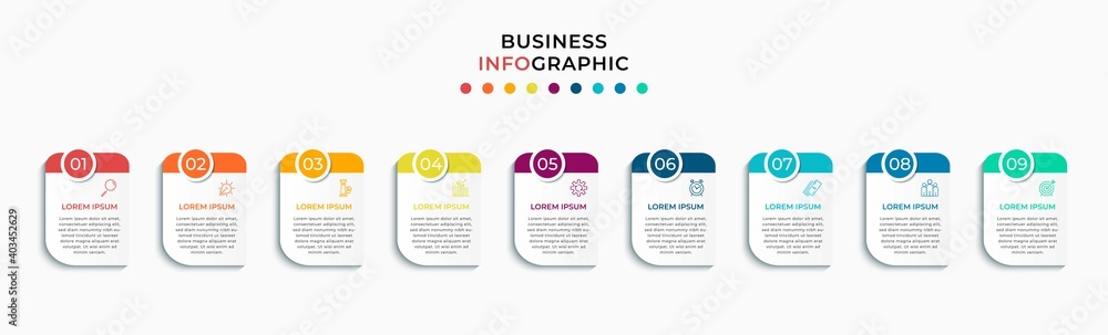 Minimal Business Infographics template. Timeline with 9 nine steps ...