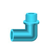 PVC plastic pipe fitting vector icon. 90 degree elbow adapter with slip socket opening 1 end and male NPT thread. Part for pipeline system, plumbing, sewage, drainage, waste, vent and water supply.