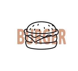 Wall Mural - burger outline with text on white