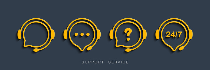 Wall Mural - customer support service. chat vector icons. call center symbols. headset symbols. hotline concept. 