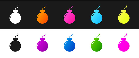 Sticker - Set Bomb ready to explode icon isolated on black and white background. Vector.