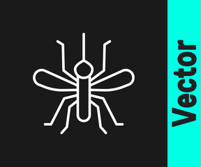 Poster - White line Mosquito icon isolated on black background. Vector.