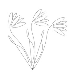 Sticker - Spring flowers isolated on white background. Continuous line drawing. Vector illustration