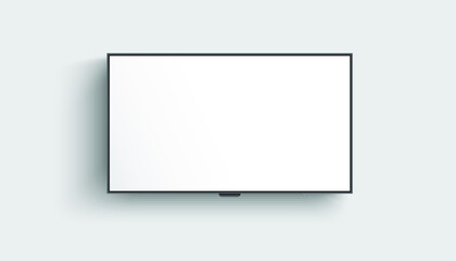 4K TV flat screen lcd or oled, plasma, realistic illustration, White blank monitor mockup. wide flatscreen monitor hanging on the wall