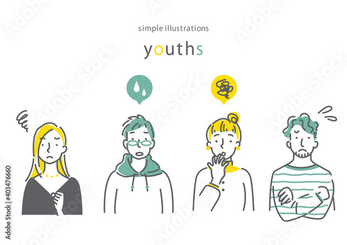 Plexi 男女４人セット 笑顔 シンプルでお洒落な線画イラスト