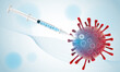 Covid 19 vaccine curing coronavirus - Science illustration design blue and red colors