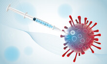 Covid 19 Vaccine Curing Coronavirus - Science Illustration Design Blue And Red Colors