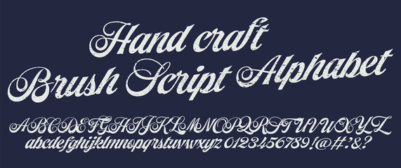 Canvas Print - Vintage brush script lettering font, handwritten calligraphic alphabet. Textured unique brush in alphabet style.
