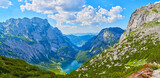 Fototapeta Niebo - Upper Lake Gosau,  Gosaulacke and Lake Gosau with Panoramic mountain landscape in Austrian Alps. 