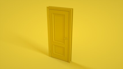 Wall Mural - Closed door isolated on yellow background. 3d illustration