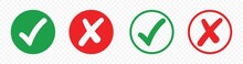 Checkmark And X Mark Icon, Buttons Isolated On A Transparent Background. For Apps And Websites.