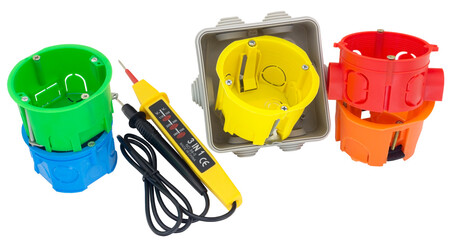 Sticker - plastic electrical junction box and Voltage tester