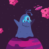 Fototapeta Kosmos - Space alien cartoon on planet vector design
