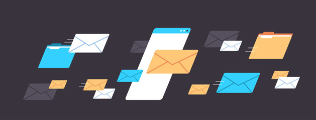 Wall Mural - folders mail envelopes cloud internet data file icon documents browser window horizontal vector illu