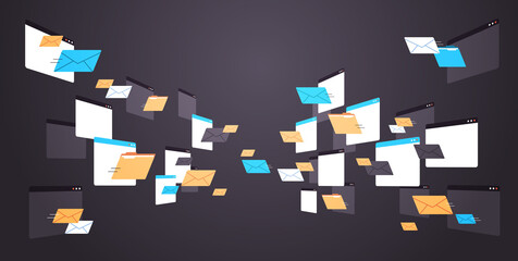 Wall Mural - folders mail envelopes cloud internet data file icon documents browser window horizontal vector illu