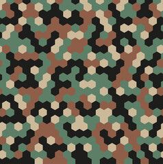 Wall Mural - Hexagon Forest Camouflage seamless patterns. Leaf cyber camo. Vector Illustration.