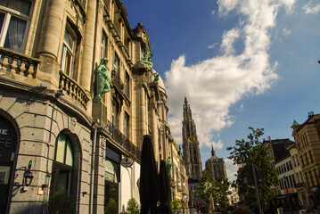 Corners of the city of Antwerp, Belgium, streets and monuments