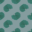 © smth.design - Green abstract striped monstera tropic leaves seamless pattern. Exotic print on pale blue background. Designed for fabric design, textile print, wrapping, cover. Vector illustration.