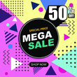 © Nohan - Mega sale modern banner template design. Vector stock illustration for social media. Memphis Style, discounts, bright colors