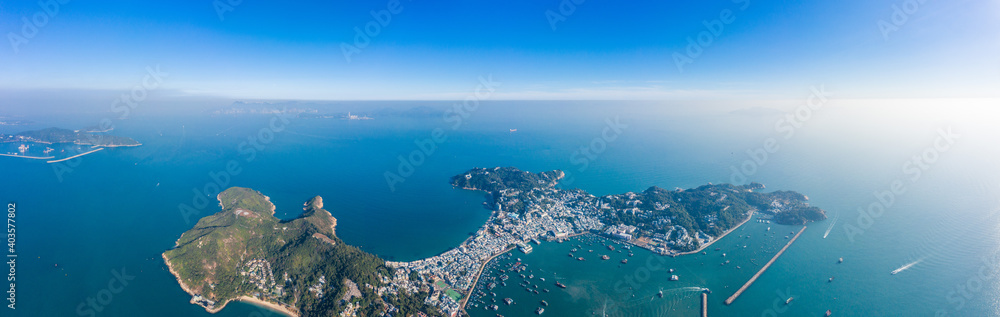 Aerial view of Cheung Chau, Famous vacation location in outter island of Hong Kong - obrazy, fototapety, plakaty 