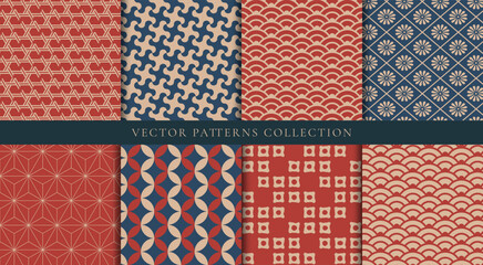 Japanese patterns vector. Creative geometric shape and ornamental vector patterns and swatches. Design for fabric , wallpaper, banners, prints and wall arts.