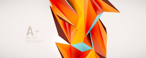 Vector triangle geometric backgrounds. Low poly 3d shape on light backdrop. Vector illustration for covers, banners, flyers and posters and other designs
