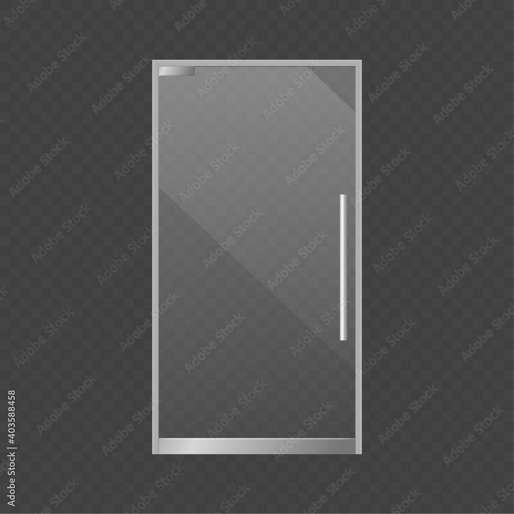 Realistic closed glass door. Exterior store element, modern transparent  supermarket, office or boutique, shop or mall front view clear gloss door,  vector isolated 3d single illustration Stock Vector | Adobe Stock, image size:1000x1000