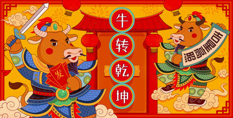 Wall Mural - 2021 CNY Chinese door gods banner