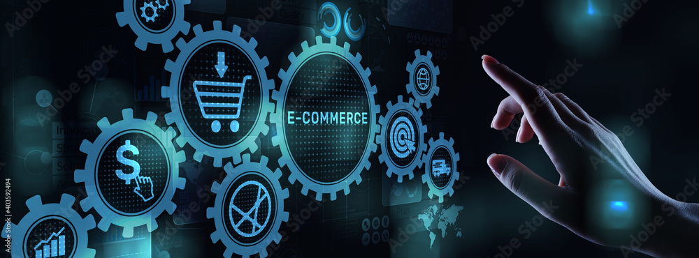 E-commerce business online digital internet shopping concept on virtual screen. - obrazy, fototapety, plakaty 