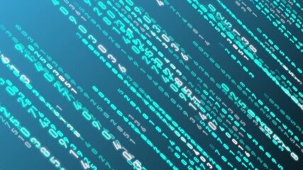 falling blue code animation , matrix digital code rain animation