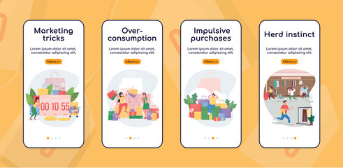 Wall Mural - black friday onboarding mobile app screen flat vector template. impulsive purchase, herd instinct. w