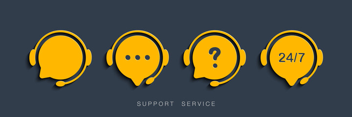 Wall Mural - customer support service. chat vector icons. call center symbols. headset symbols. hotline concept. 