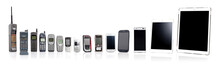 Old Mobile Phone From Past To Present On White Background.