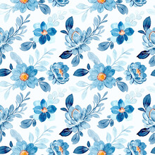 Beautiful Blue Floral Watercolor Seamless Pattern