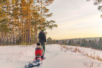 Poster - Father and son walking in winter 