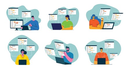 Programming and coding, Website development, Web design.Flat design modern vector illustration concept.