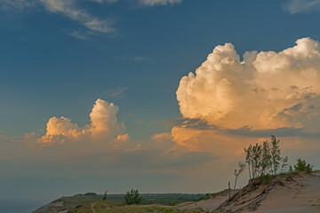 Landscape at sunset of sand dune and beautiful clouds, Lake Michigan, Sleeping Bear Dunes National Lakeshore, Michigan, USA